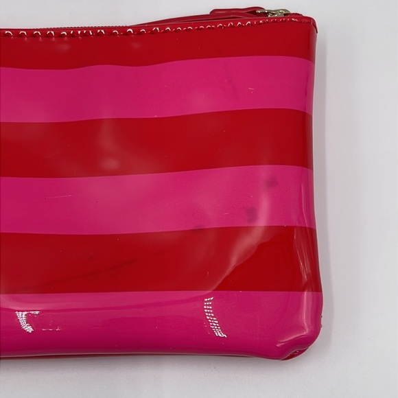 Kate Spade Patent Red and Hot Pink Striped Zip Small Wallet/Bag/Pouch 6" Wide - Picture 5 of 13